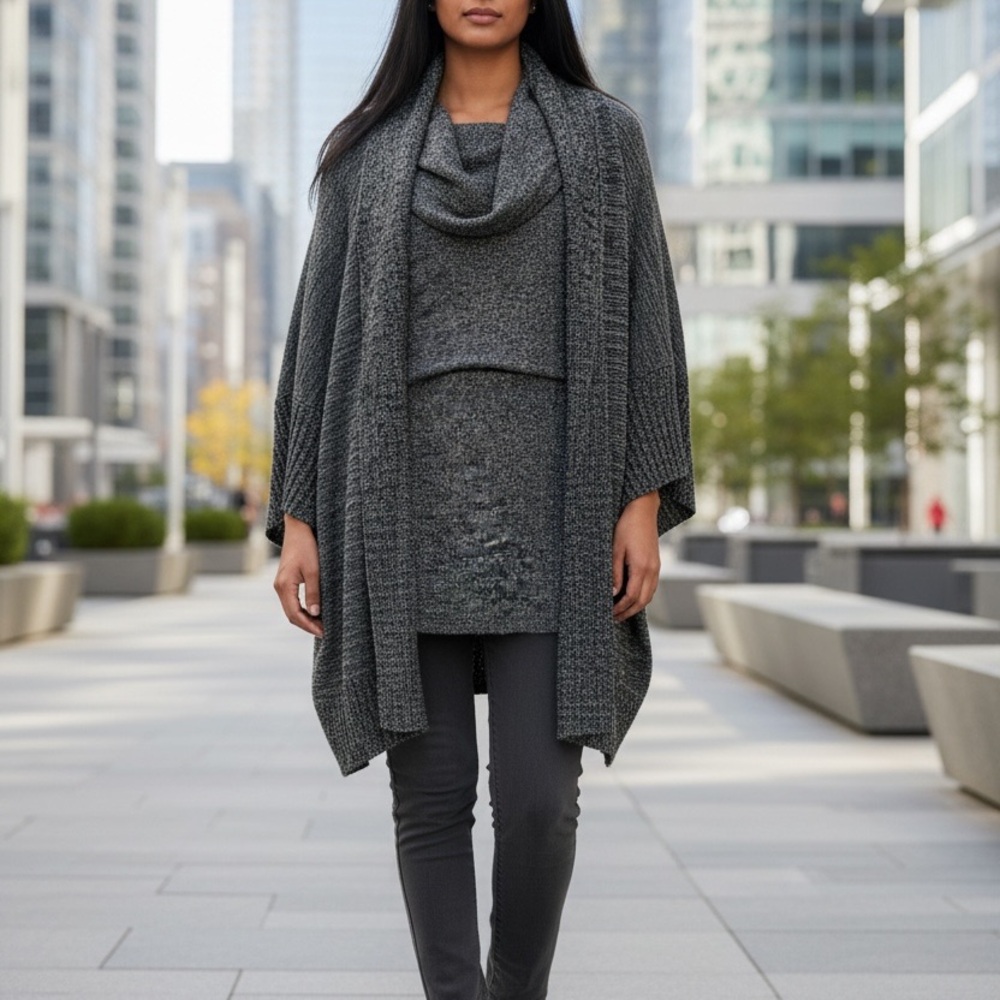 Karen Kane Black Cowl Neck Two Piece Sweater
